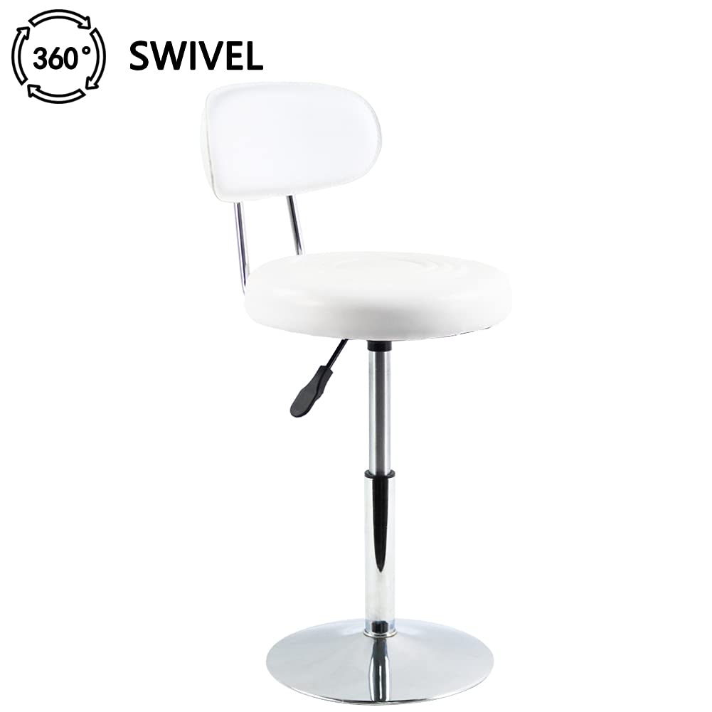 FURWOO PU Leather Spa Salon Stool with Back - Small Desk Stool in White