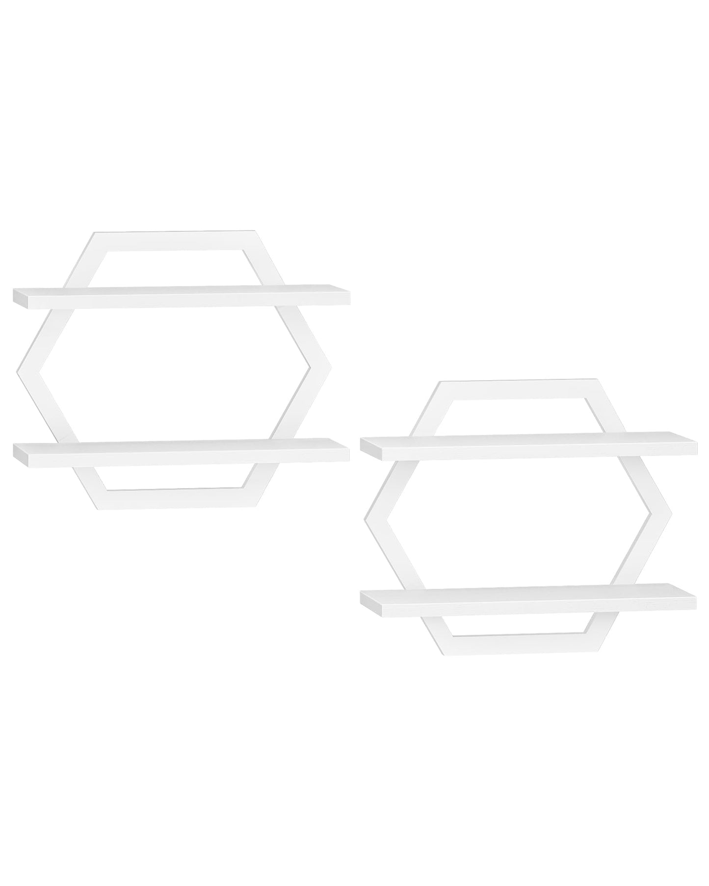 CHOEZON Hexagon Floating Shelves for Wall, Set of 2, 2 -Tier Hanging Shelves, Wall Mounted Storage Shelves, for Living Room, Bedroom, Kitchen, Home Office, Study, White TBJ06P2WB