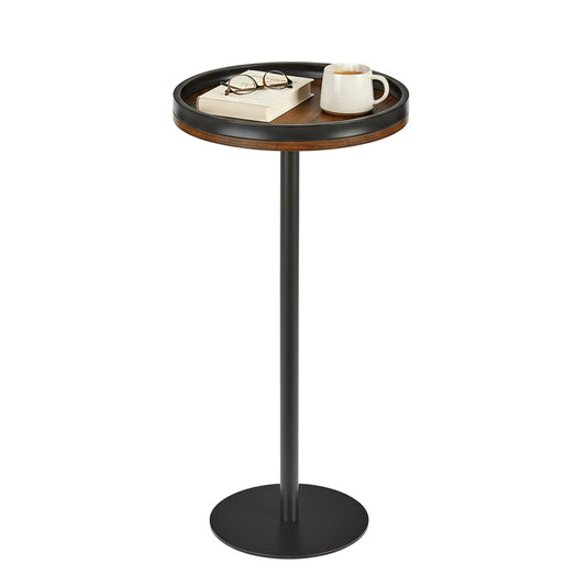 ZEXVIDA Small Round Side Table,Drink Table with Weighted Base,Industrial Metal & Wood Pedestal End Table with Tray Top, Martini Table for Small Spaces, Living Room, Next to Sofa,24.7" H
