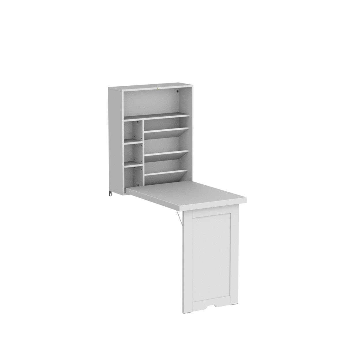 GOFLAME Wall Mounted Folding Desk, 3-Tier Tilt Storage Partition With Adjustable Shelves, Space-Saving Floating Laptop Desk, Convertible Writing Table for Home Office, White