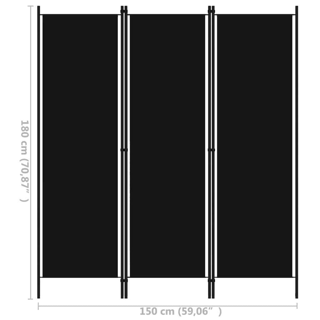 3-Panel Folding Room Divider Black, 59.1x70.9 Inches, Freestanding Privacy Screen with Powder-Coated Iron Frame and Fabric Panels for Bedroom