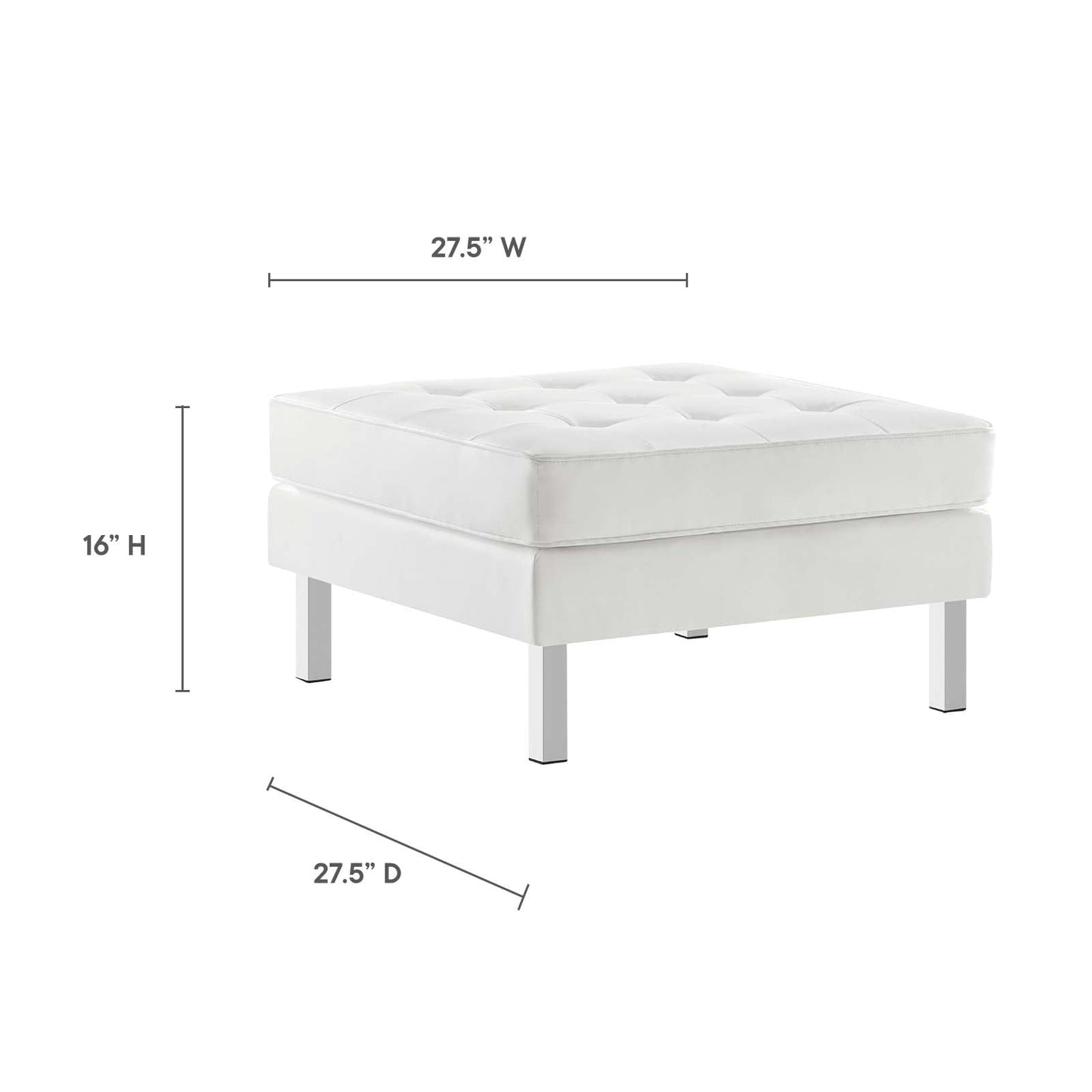 Modway Loft Tufted Button Faux Leather Upholstered Square Ottoman in Silver White