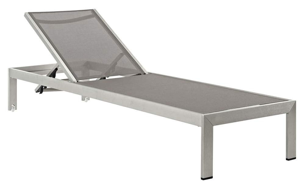 Modway Shore Aluminum Textilene® Mesh Outdoor Patio Two Poolside Chaise Lounge Chairs in Silver Gray