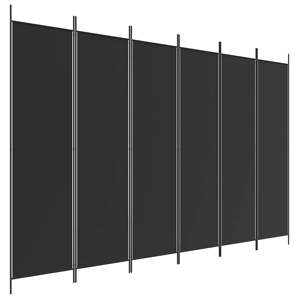 vidaXL vidaXL 6 Panel Room Divider, Folding Privacy Screen for Room Separation, Freestanding Divider Screen for Home Office, Modern Style, Black Fabric
