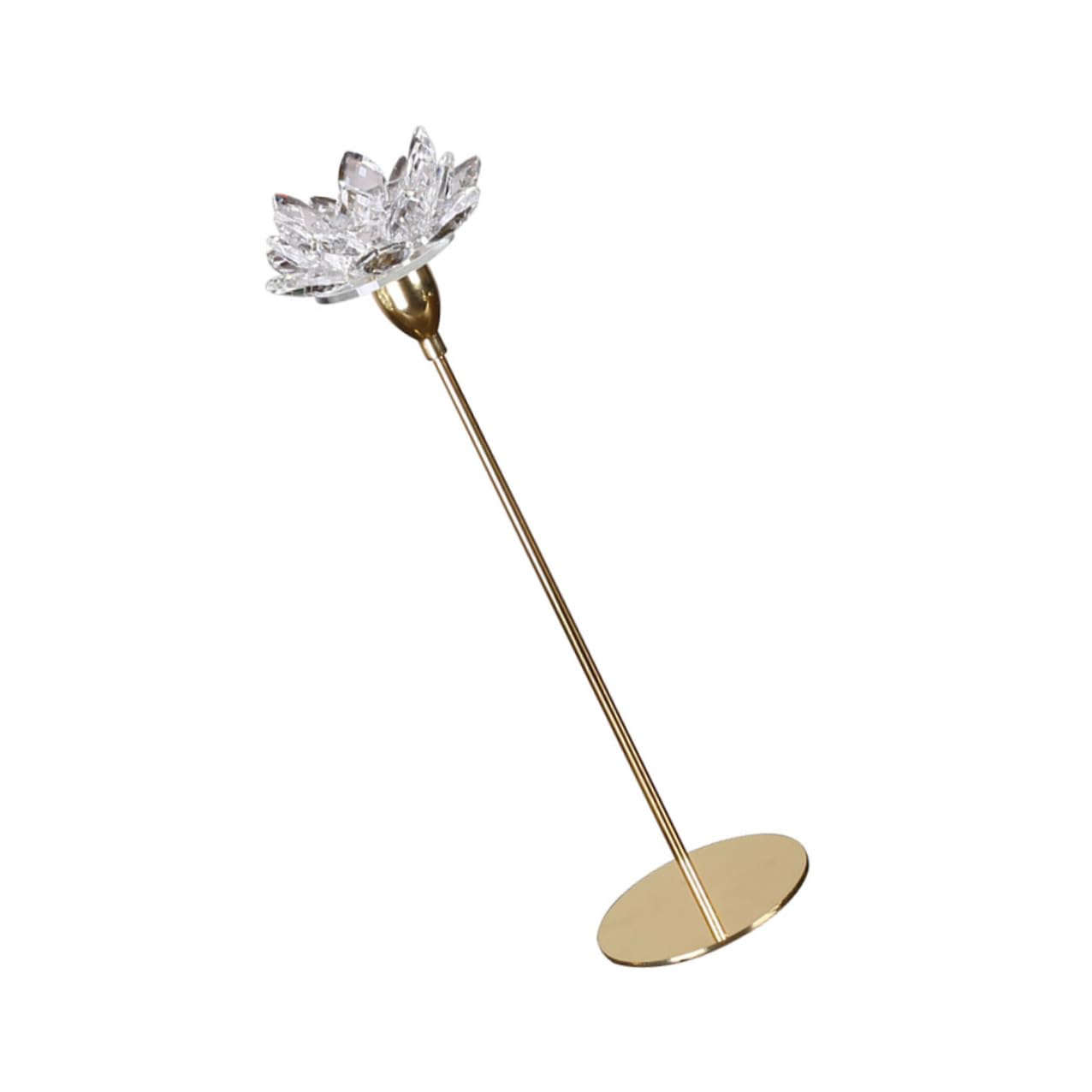 VOSAREA Crystal Lotus Candleholder Metal Candlestick Ornament Small Gold Decorative Candle Stick Holder for Wedding Table Centerpiece Home Décor