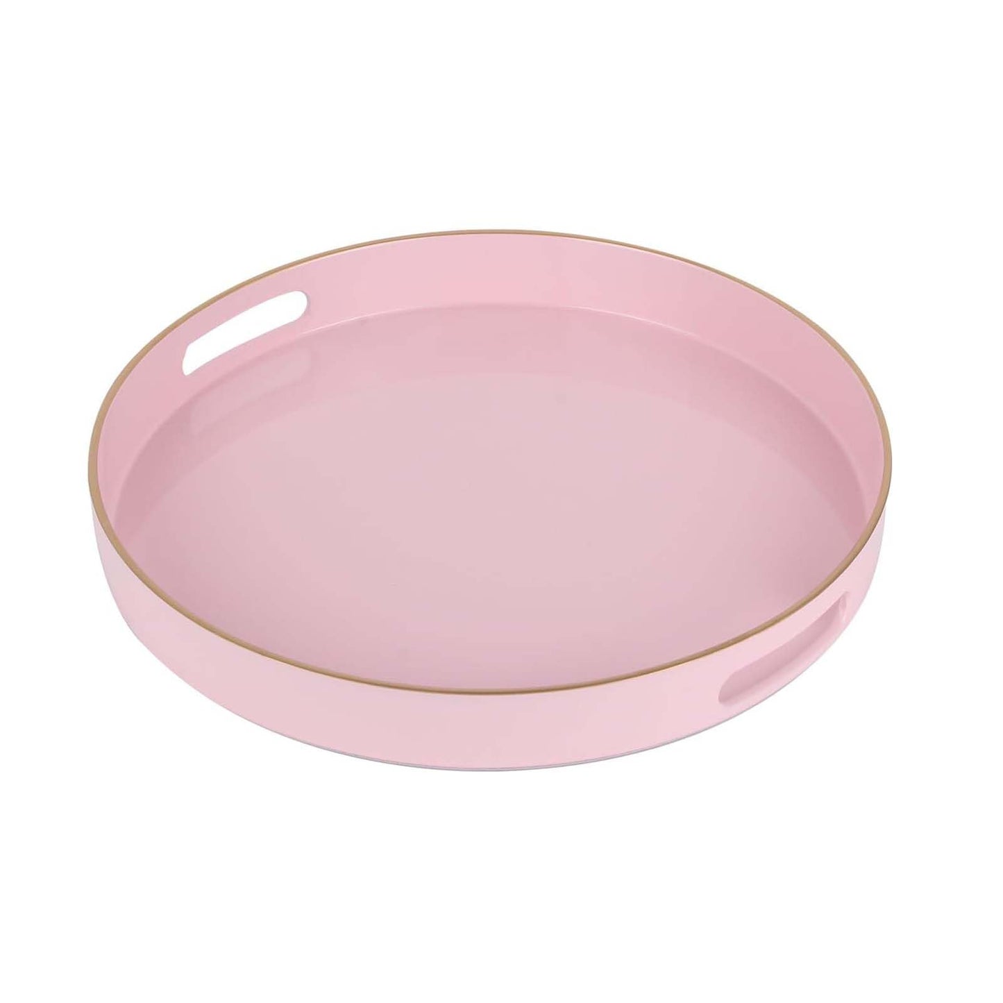 Fuukou Pink Decorative Tray,Elegant Round Plastic Serving Tray with Handles,Round Ottoman Trays Coffee Table Trays for Living Room,Home Decor 13"