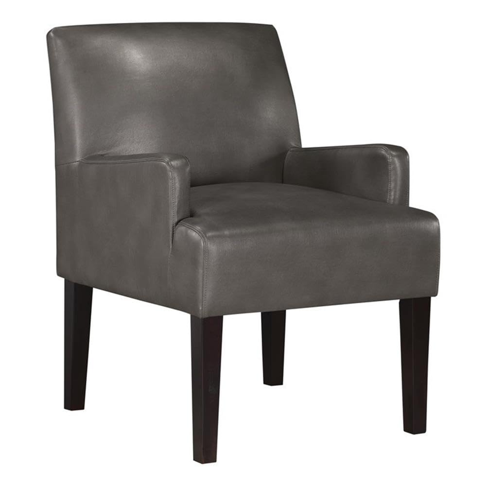 OSP Home Furnishings Main Street Upholstered Guest Chair with Espresso Finish Accents, Pewter Faux Leather