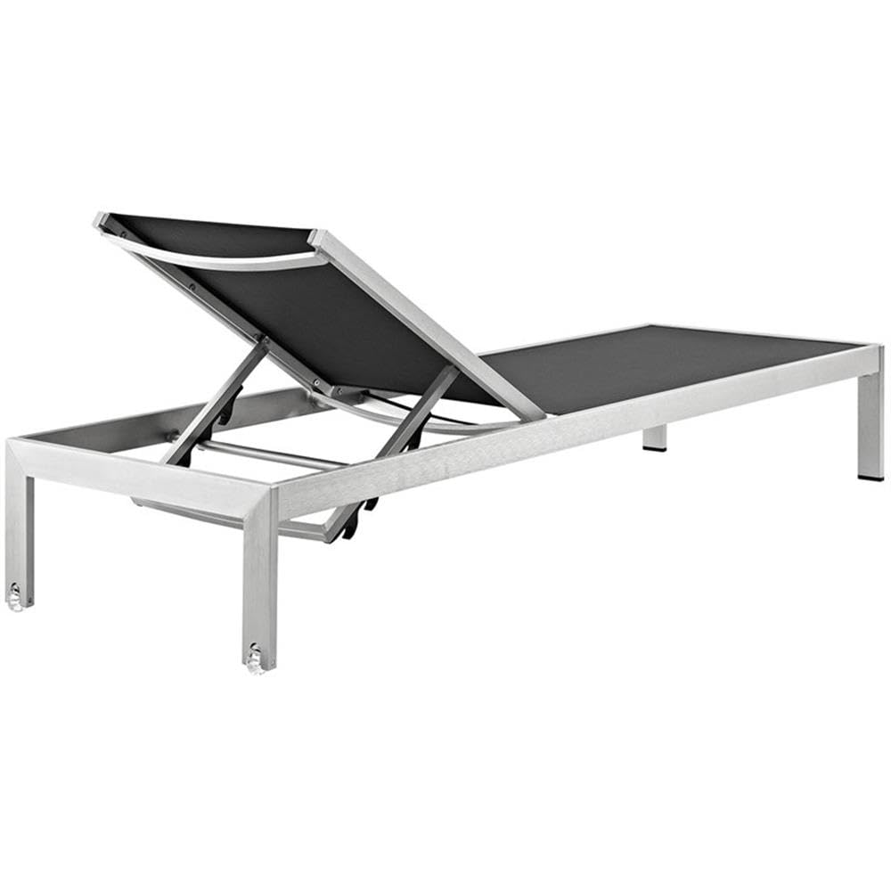 Modway Shore Aluminum Textilene® Mesh Outdoor Patio Six Poolside Chaise Lounge Chairs in Silver Black