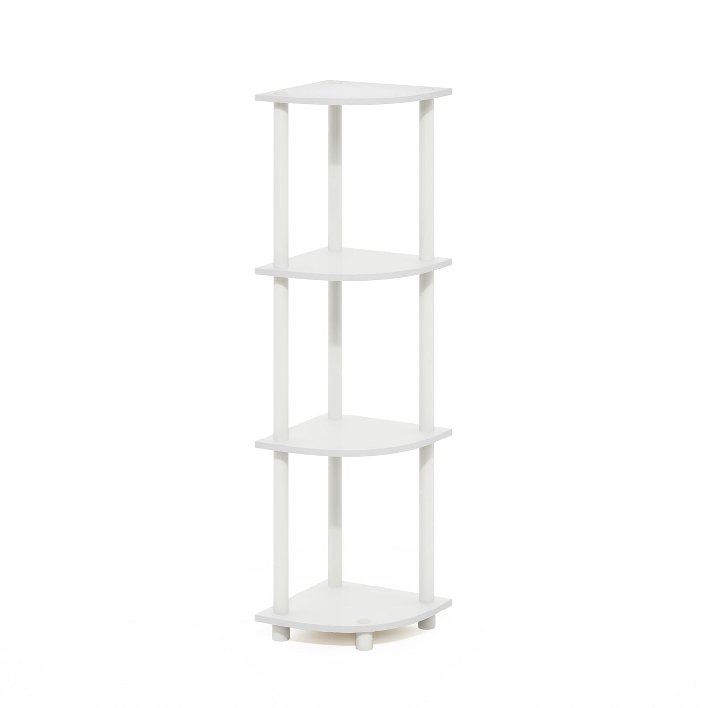 Furinno Turn-N-Tube Corner Shelf, 4-Tier Corner Bookshelf, Display Storage Shelves with Open Shelves, for Organization and Storage, Living Room, Home Office, Garage, White