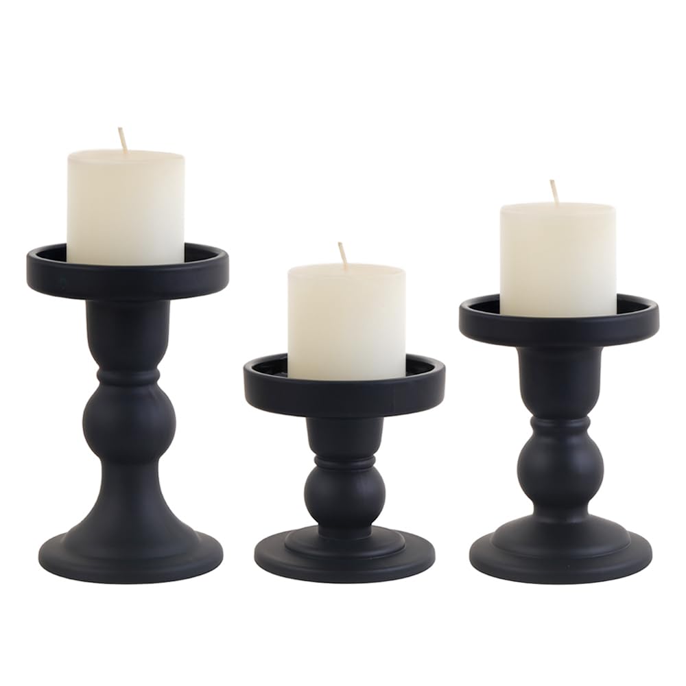 BTGLLAS 6-Piece Set of Black Glass Candlestick, Crystal Candlestick Holder Holder and Conical Candle, Christmas Candle Holder Decoration, Family Living Room Wedding Candle Holder (black2sets)