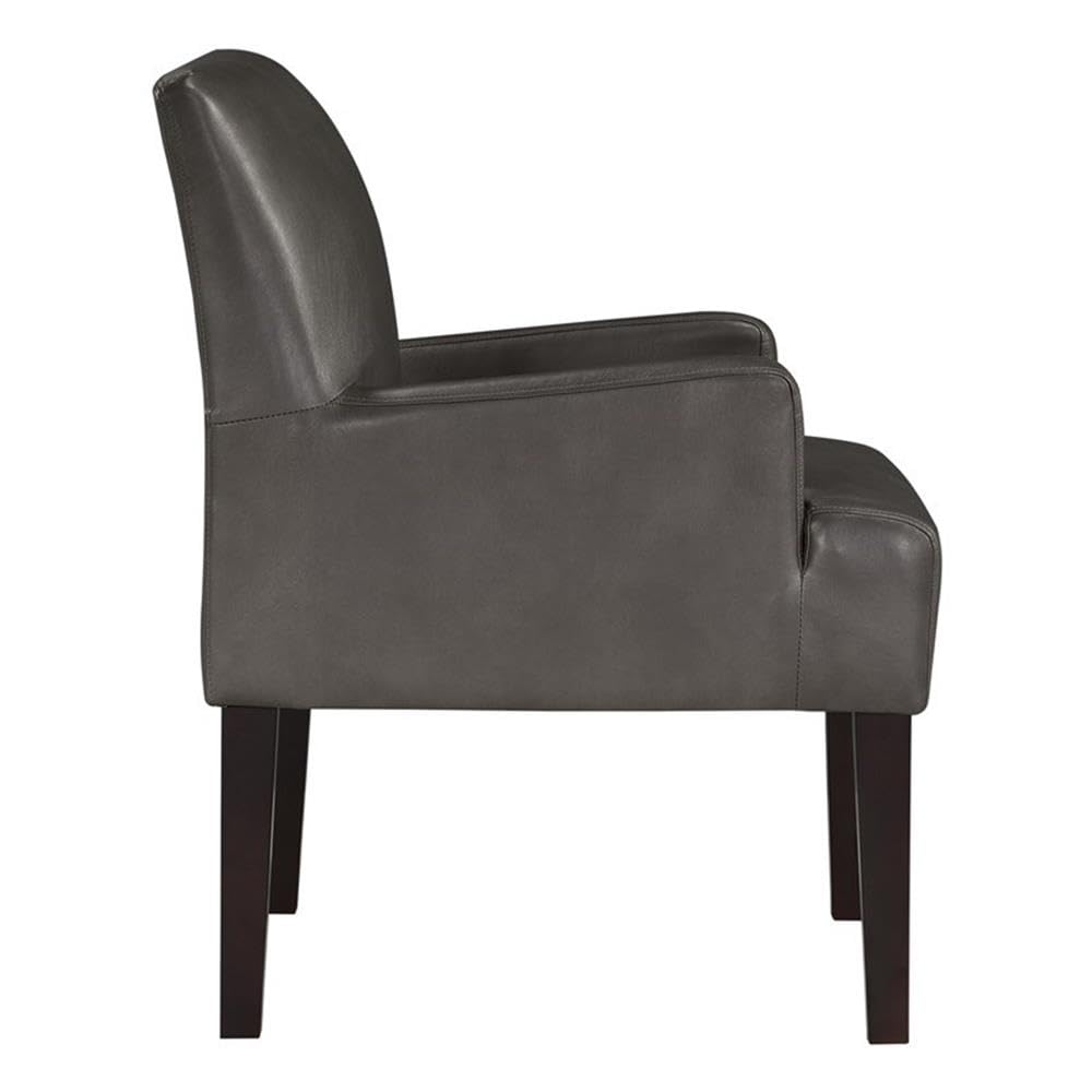 OSP Home Furnishings Main Street Upholstered Guest Chair with Espresso Finish Accents, Pewter Faux Leather