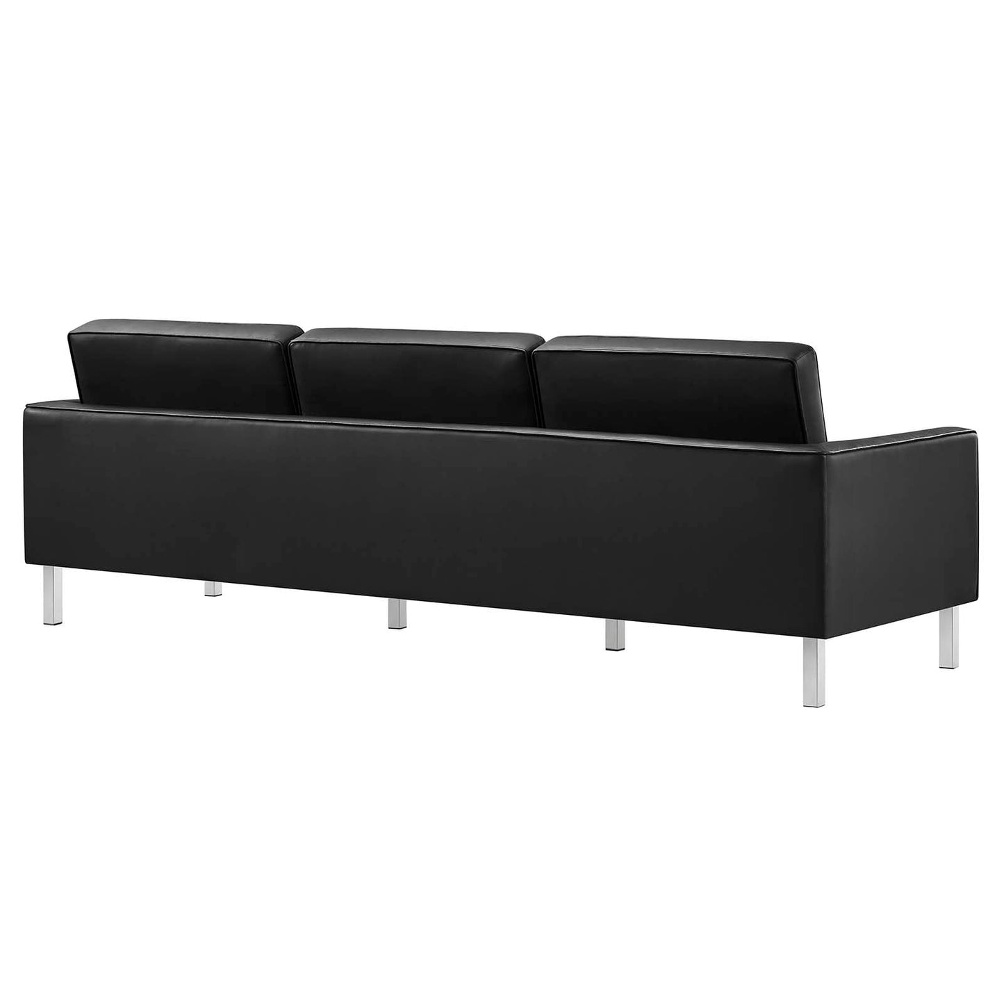 Modway EEI-3385-SLV-BLK Loft Tufted Button Faux Leather Upholstered Sofa in Silver Black