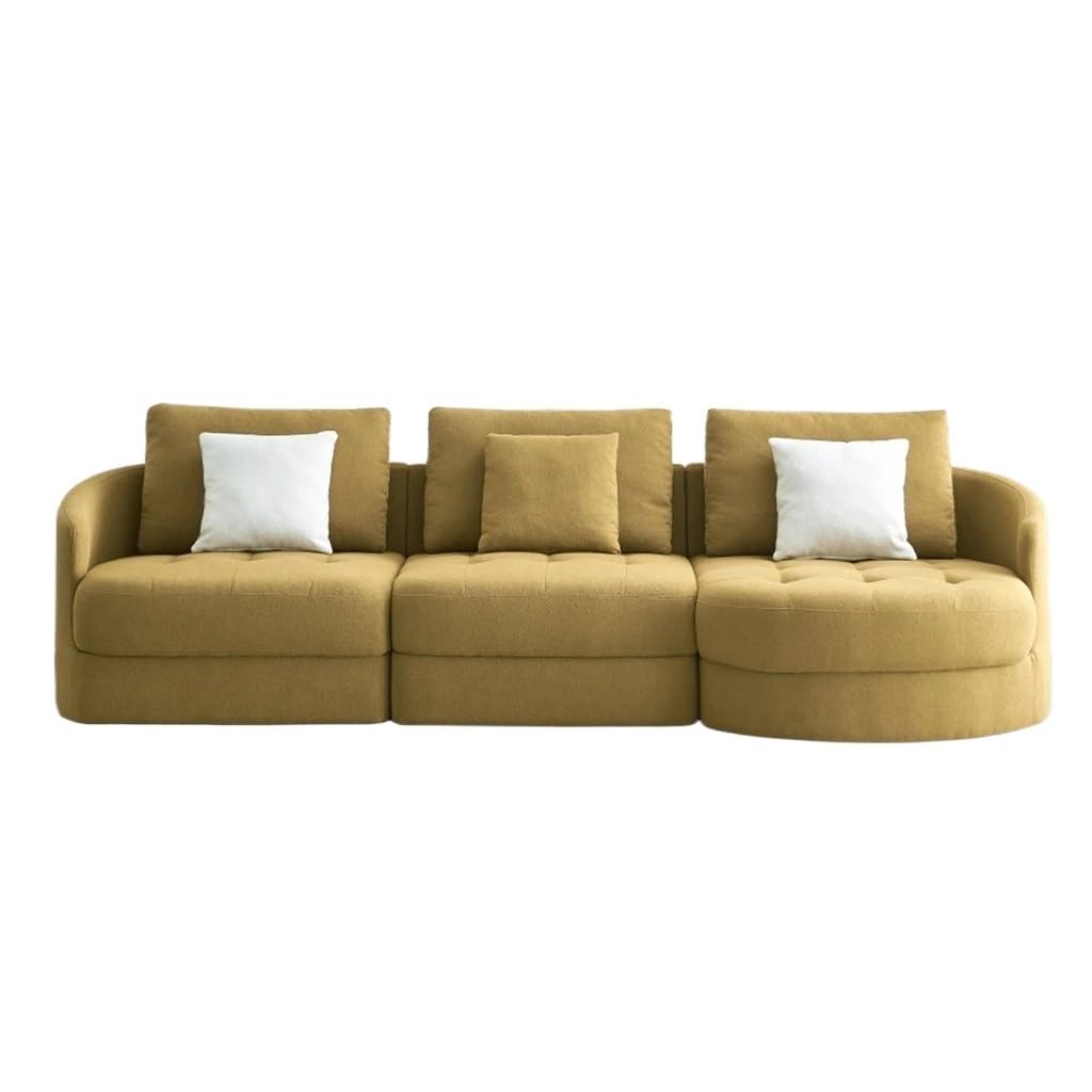 DUYHBAWRS 113" Fabric Sofa,Mid Century L-Shape Couch with Support Pillow for Living Room,Apartment & Office,Dark Yellow(Right)