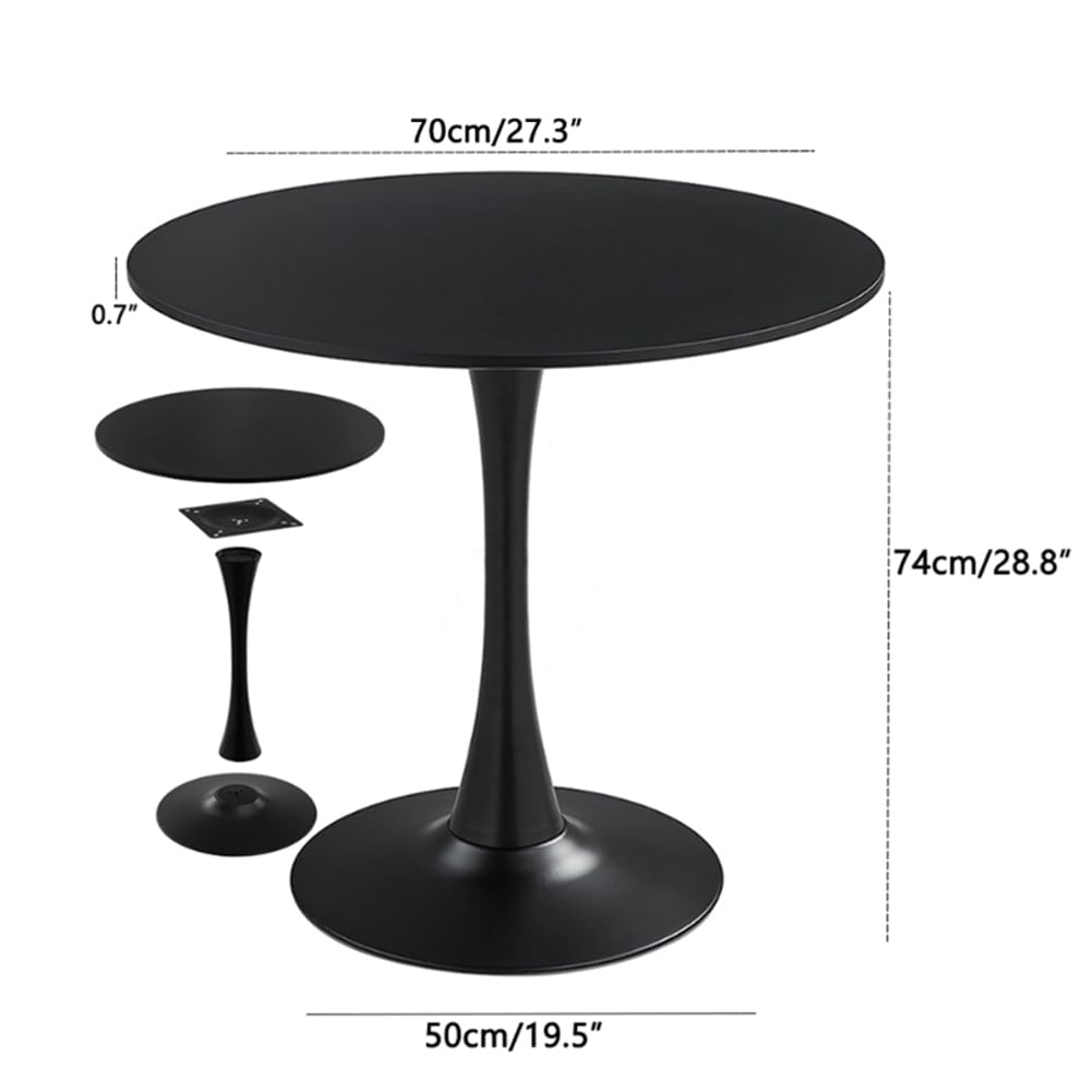 HYYTEIBL 27.3" Tulip Dining Table, Black, Perfect for 2-4 People, Mid-Century Modern Style, Round MDF Top with Sturdy Base for Dining Room, Living Room, Cafe