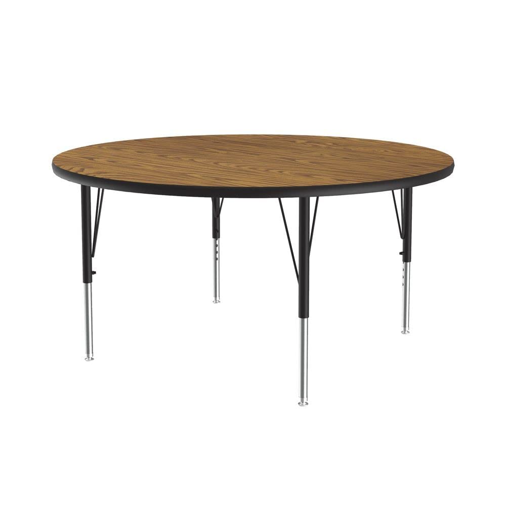 Correll 48" Round Classroom Activity Table, Height Adjustable (19"-29"), Medium Oak Durable Thermal Fused Laminate, School Furniture, Made in The USA
