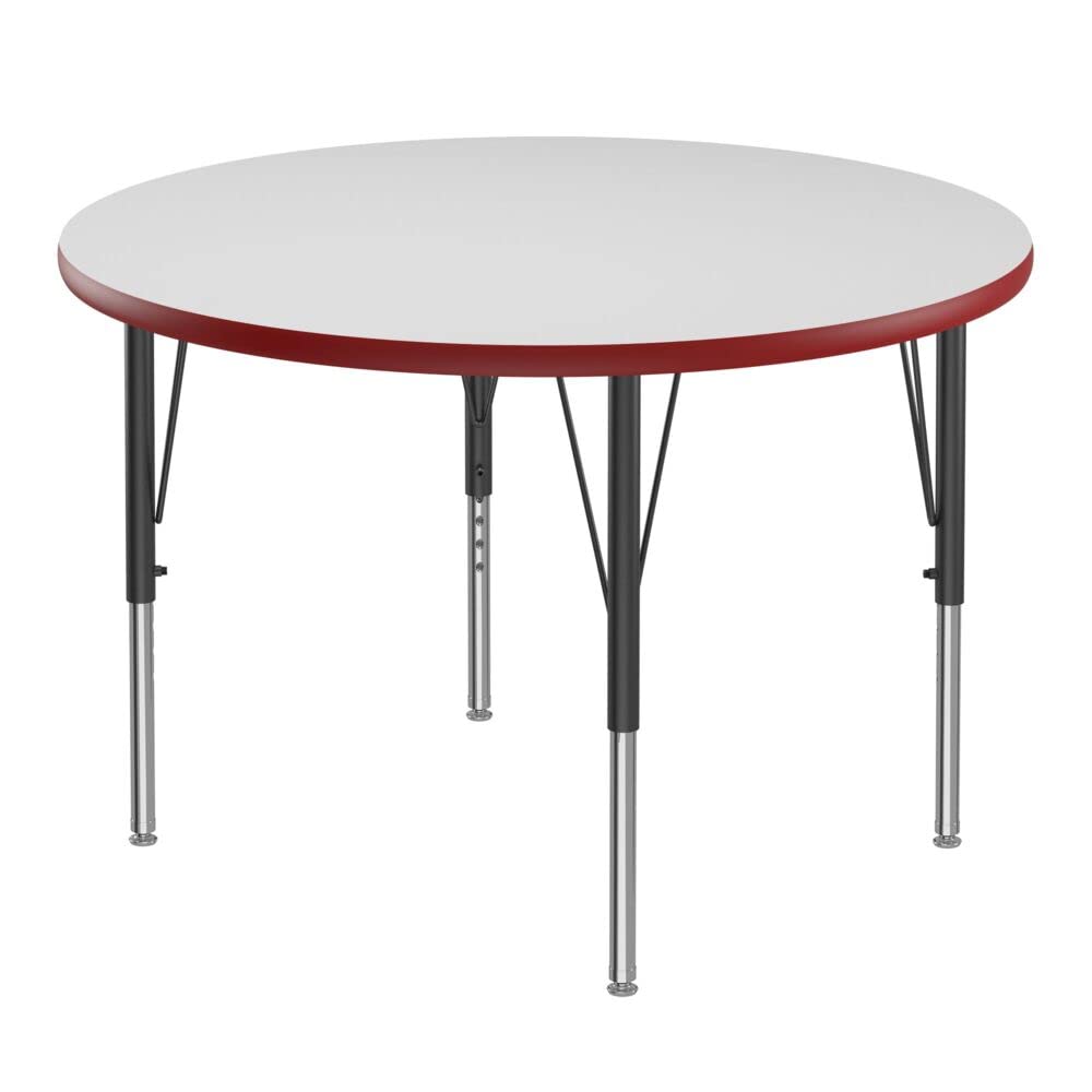 Correll 36" Round Classroom Activity Table, Height Adjustable (19"-29") Markerboard/Dry Erase Durable High Pressure Top, Red Edge, Black/Chrome Legs, School Furniture, Made in The USA