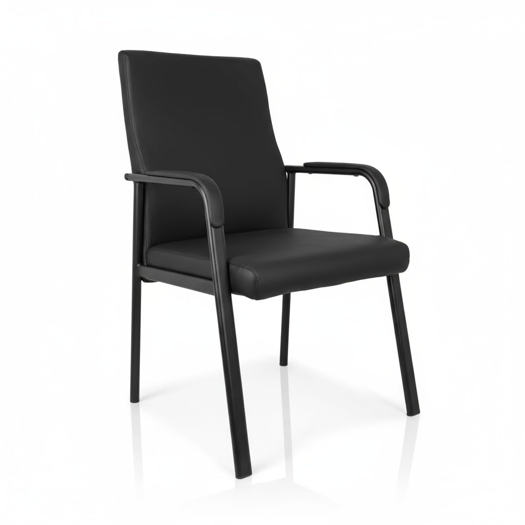 SLKJChr Leather Office Guest Chair, Guest Conference Room Chair, 600 LBS Capacity High Back Reception Chair with Padded Armrests, No Wheels, Black - 1 Pack