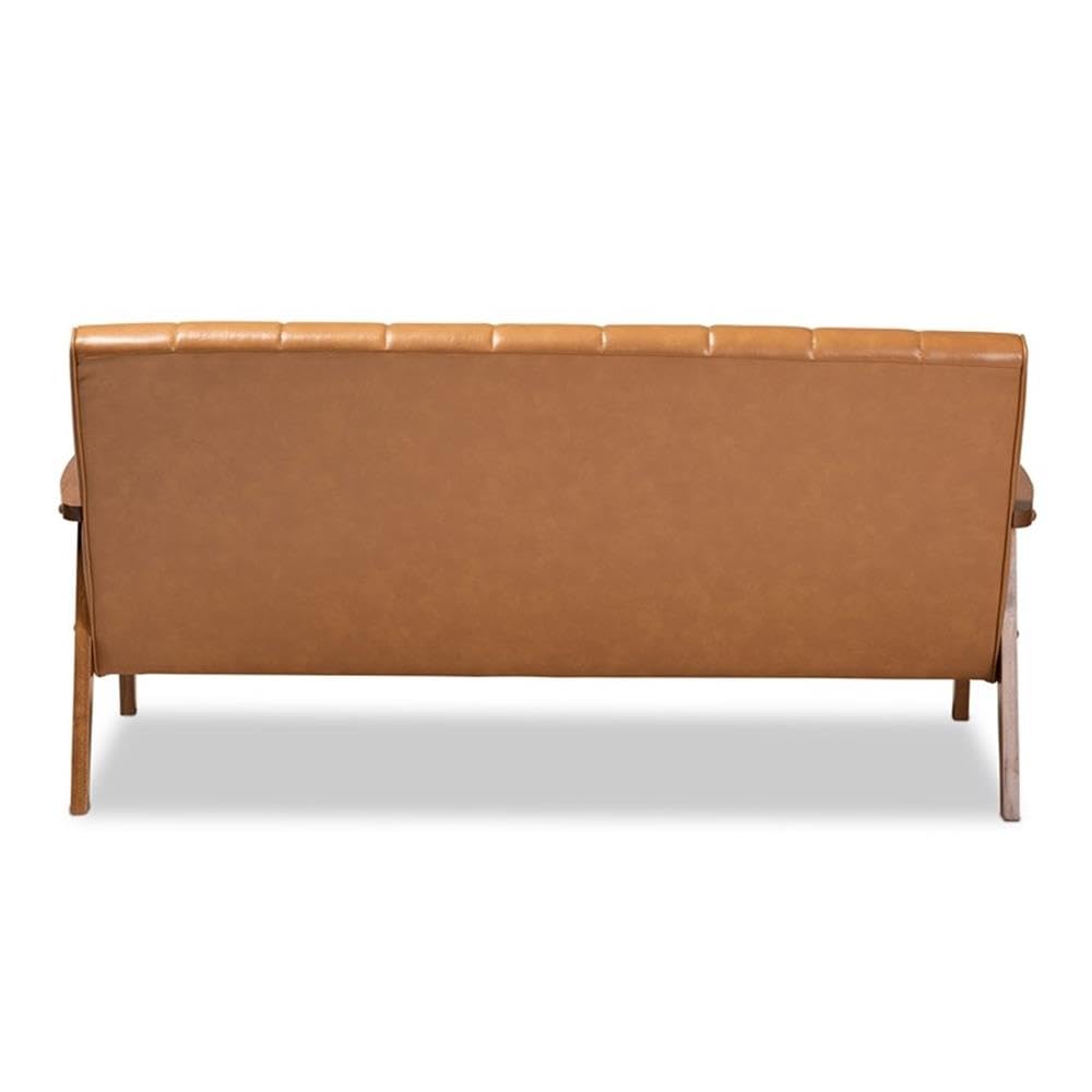 Baxton Studio Nikko Mid-century Modern Tan Faux Leather Upholstered and Walnut Brown finished Wood Sofa