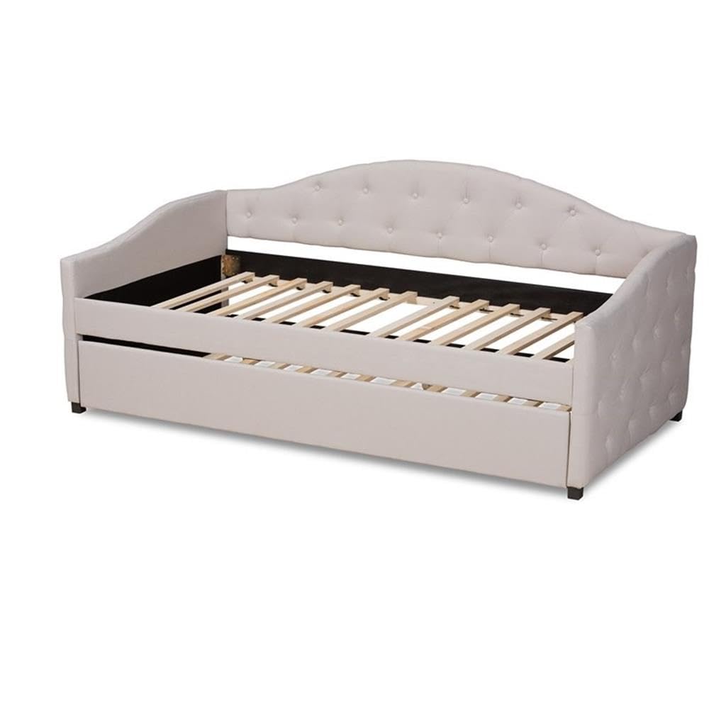 Baxton Studio Becker Modern and Contemporary Transitional Beige Fabric Upholstered Twin Size Daybed with Trundle
