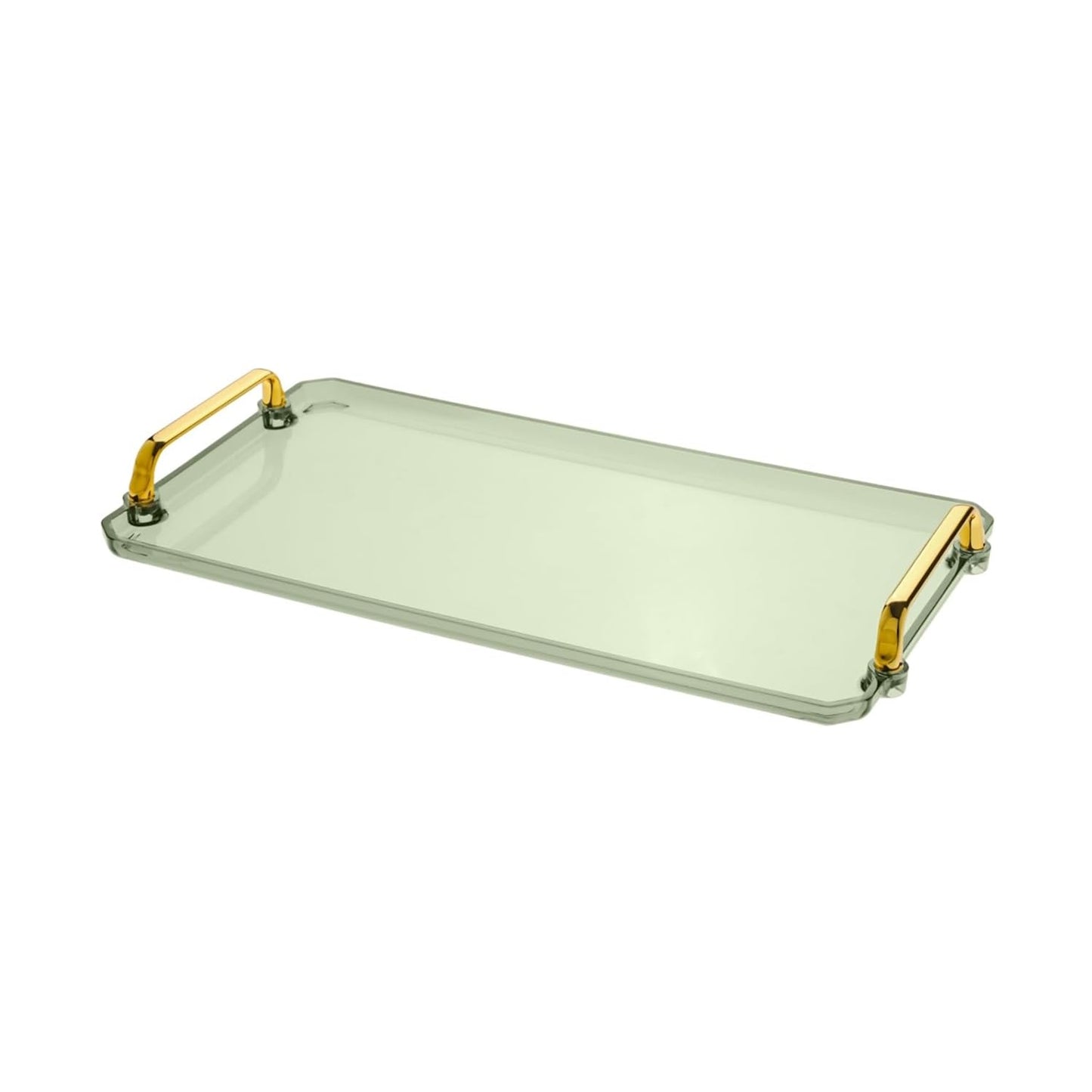 BERGFBV Acrylic Serving Tray with Handles, 16x9 Inch Ottoman Tray, Spill-Proof Coffee Table Tray for Couch, Bedroom & Countertop Decor (Green)