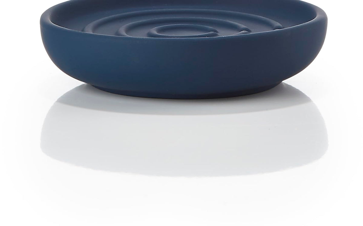 ZONE DENMARK Nova Porcelain Soap Dish with Sophisticated Simplicity Soft Touch Coating - Elevate Your Bathroom Décor, Practical Design, Style and Functionality- (Blue)