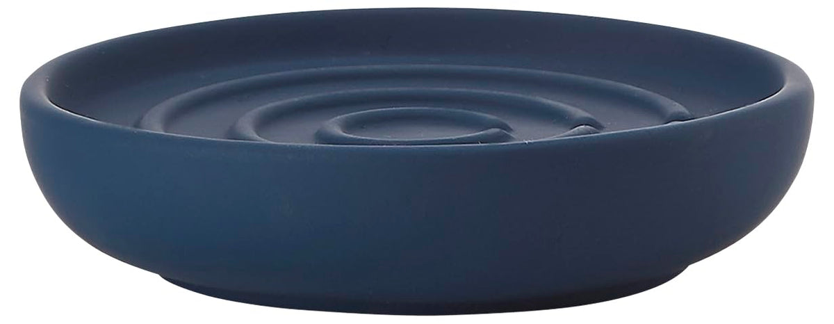 ZONE DENMARK Nova Porcelain Soap Dish with Sophisticated Simplicity Soft Touch Coating - Elevate Your Bathroom Décor, Practical Design, Style and Functionality- (Blue)