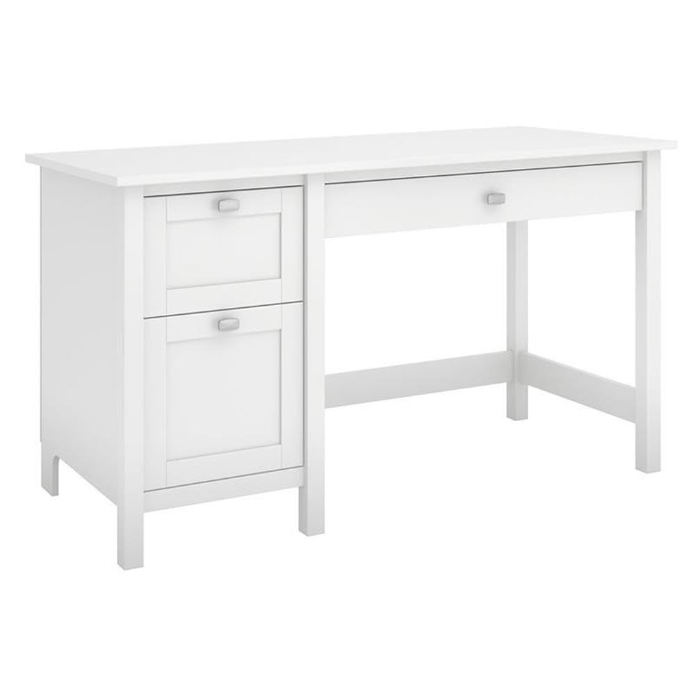 Bush Furniture Home Office Desk with Storage | Broadview Collection Computer Table with Keyboard Tray Drawer and Satin Chrome Hardware | 54Wx23Dx30H