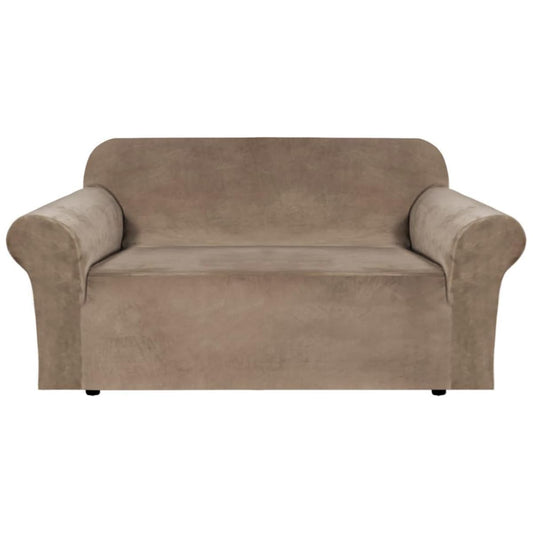 H.VERSAILTEX Stretch Velvet Loveseat Covers for 2 Cushion Couch Covers for Living Room Sofa Covers Slipcovers with Non Slip Straps Bottom, Ultra Thick Comfy Velour (Width 58"-72", Camel)