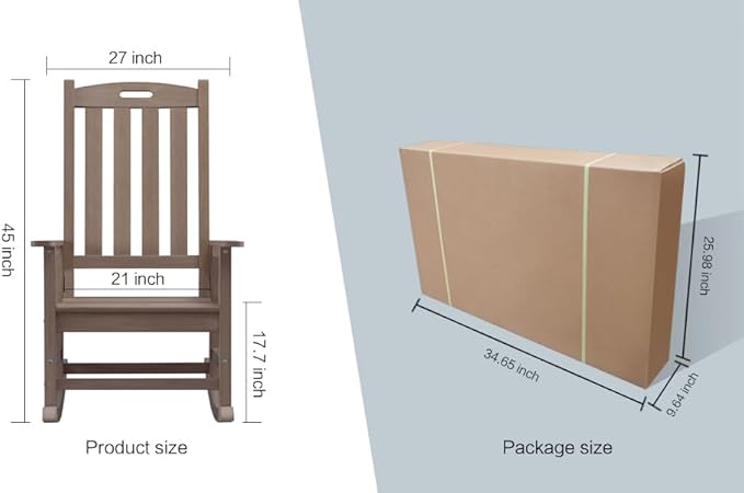 Psilvam Oversized Outdoor Rocking Chair, HDPE Porch Rocker Chairs