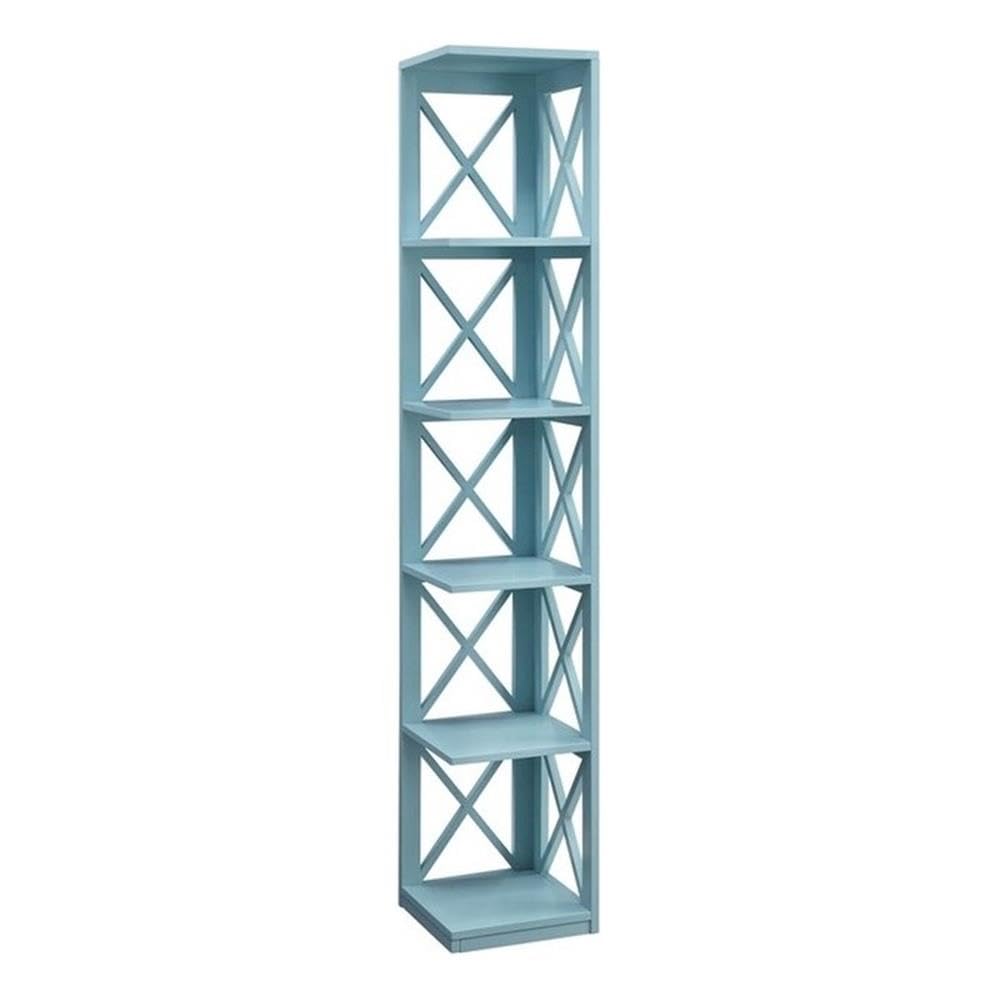 Convenience Concepts Oxford Corner Bookcase 12" - 5-Tier Slim Farmhouse Bookcase for Modern Living & Family Room, Media Storage Organizer for Home Office Library, Tall Shelving Unit, Sea Foam Blue