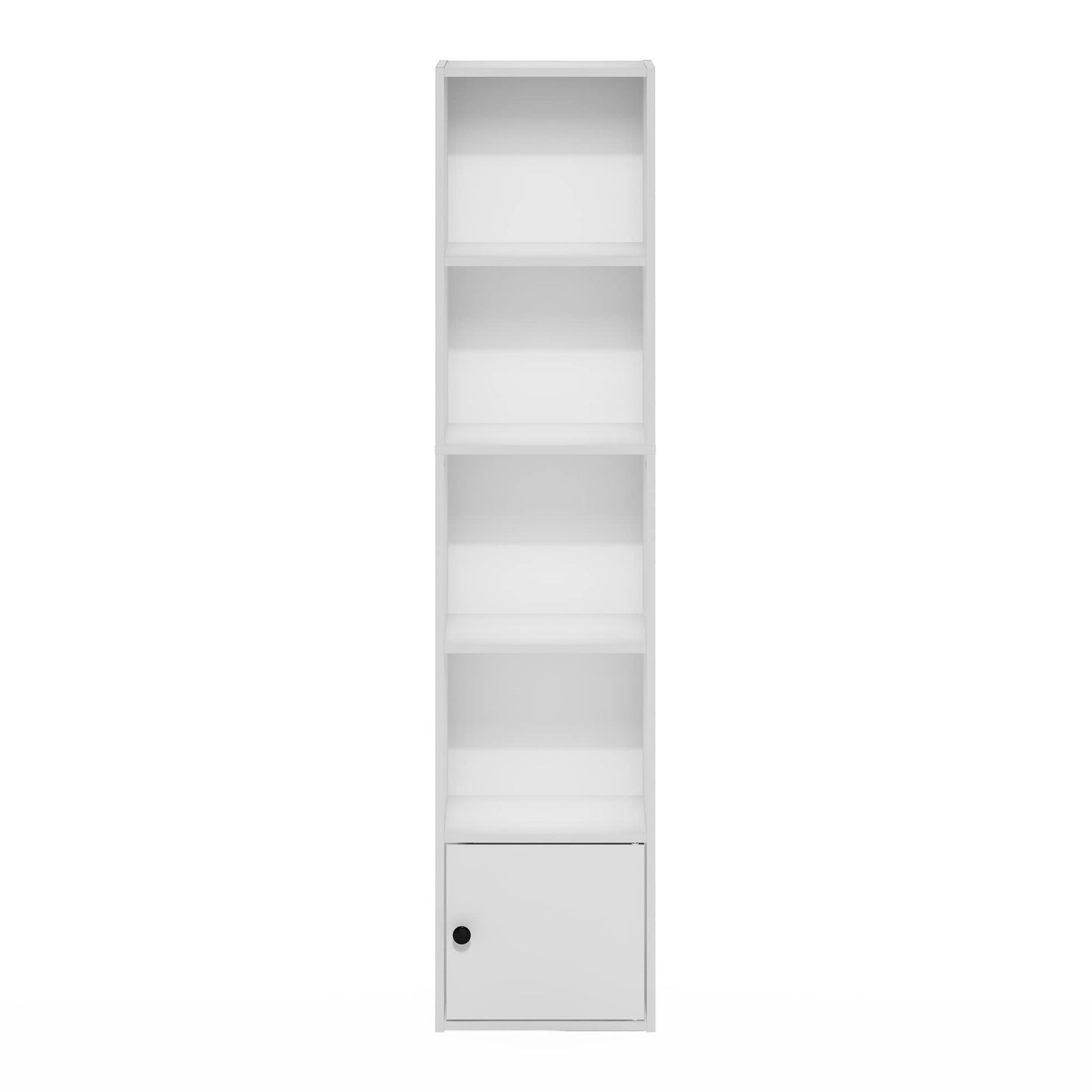 Furinno LUDER Book Shelf, 5-Tier Modern Bookshelf, Bookcase with 1 Door Storage Cabinet, 9.3 x 12 x 52, for Organization and Storage, for Living Room, Bedroom, Home Office, White