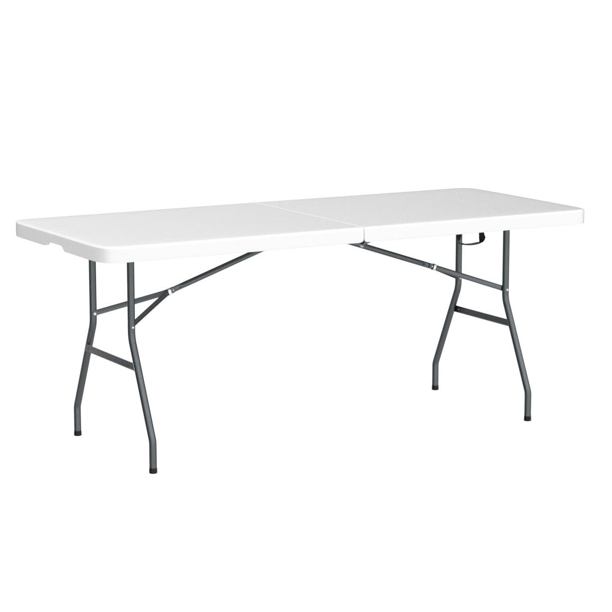 Goplus 6ft Folding Table, Indoor Outdoor Foldable Plastic Folding Tables, Heavy-Duty Rectangular Fold Up Table w/Handle, Portable Utility Card Table for Picnic, Party, Dining, Camping, Beach, White