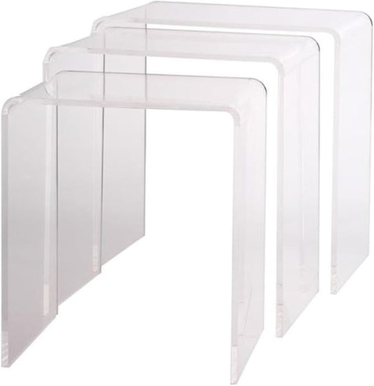 Pemberly Row Clear Acrylic Nesting Tables, Lucite Material, Waterfall Edge