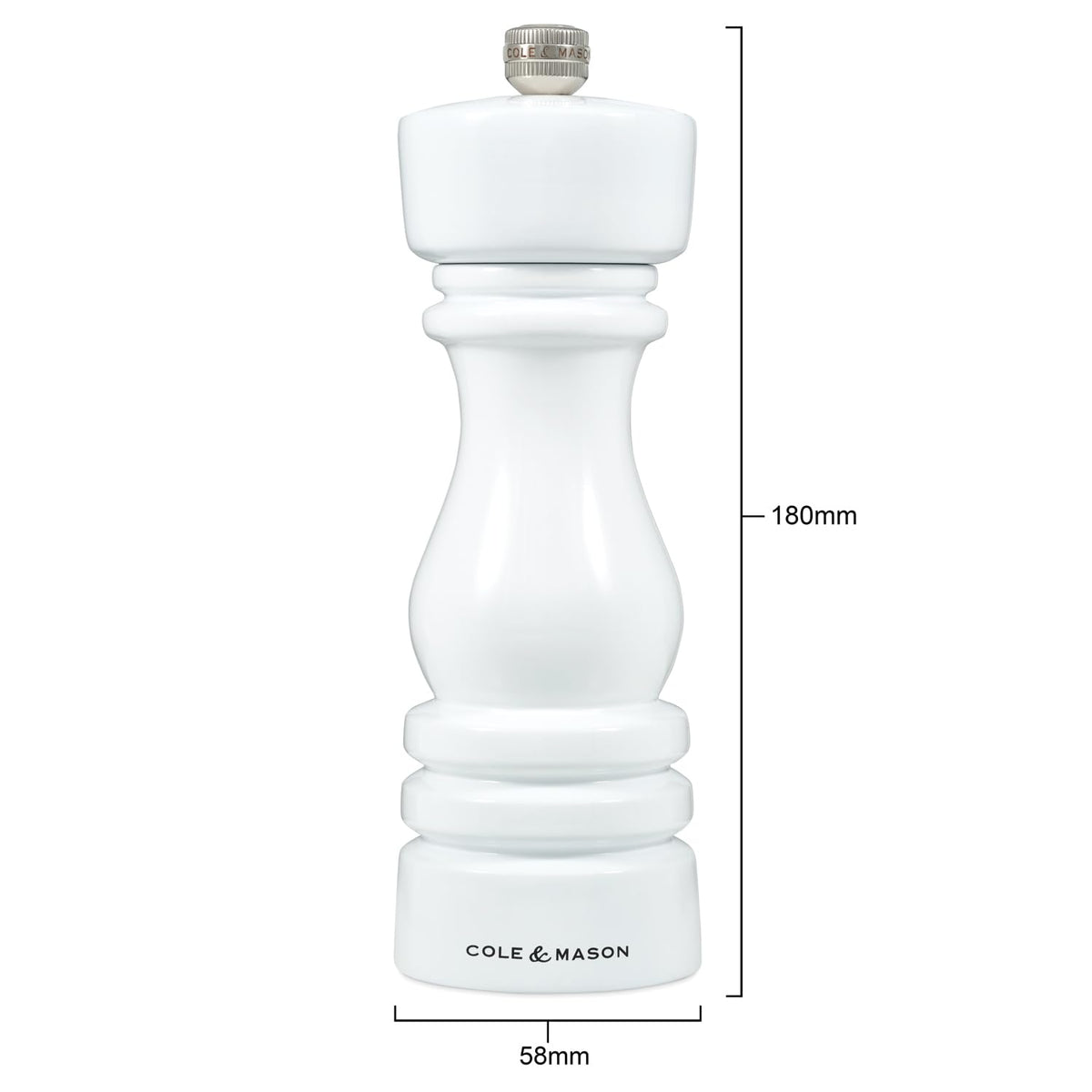 Cole & Mason London Refillable Spice Mill - Kitchen & Home Accessory - Table Salt Grinder - Salt Mill with Ceramic Mechanism - 7", White Gloss