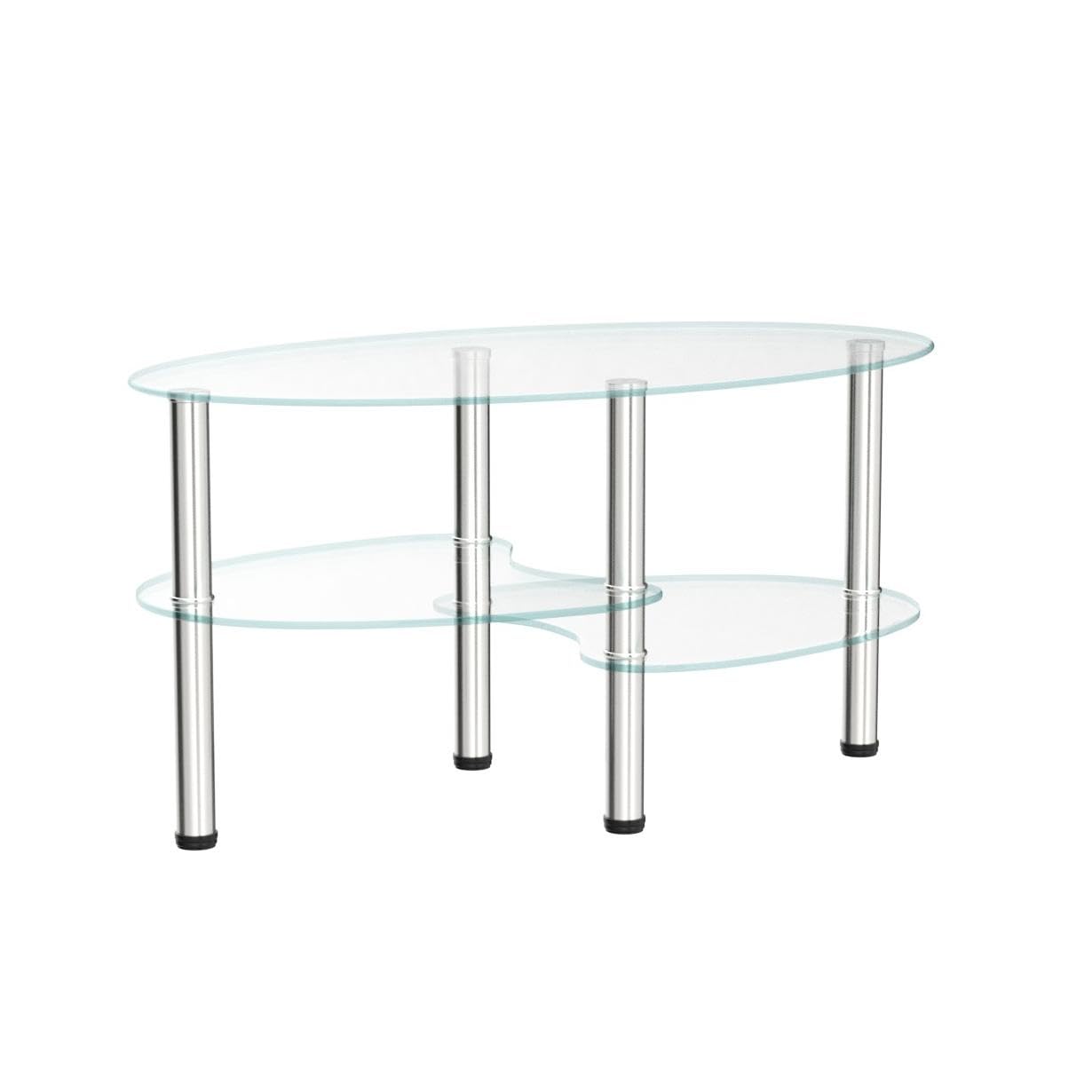 Oval-Shaped Glass Tea Table for Office, 3-Tier Modern Coffee Table, End Table for Living Room (Clear)