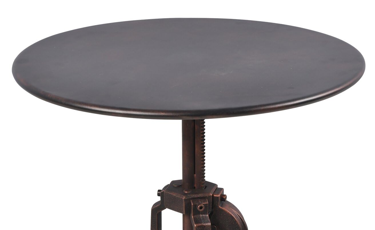 Topower Industrial Retro Side Table Antique Mechanic Crank Height Ajustable Metal Top Three-Legged Farmhouse Accent End Table Copper