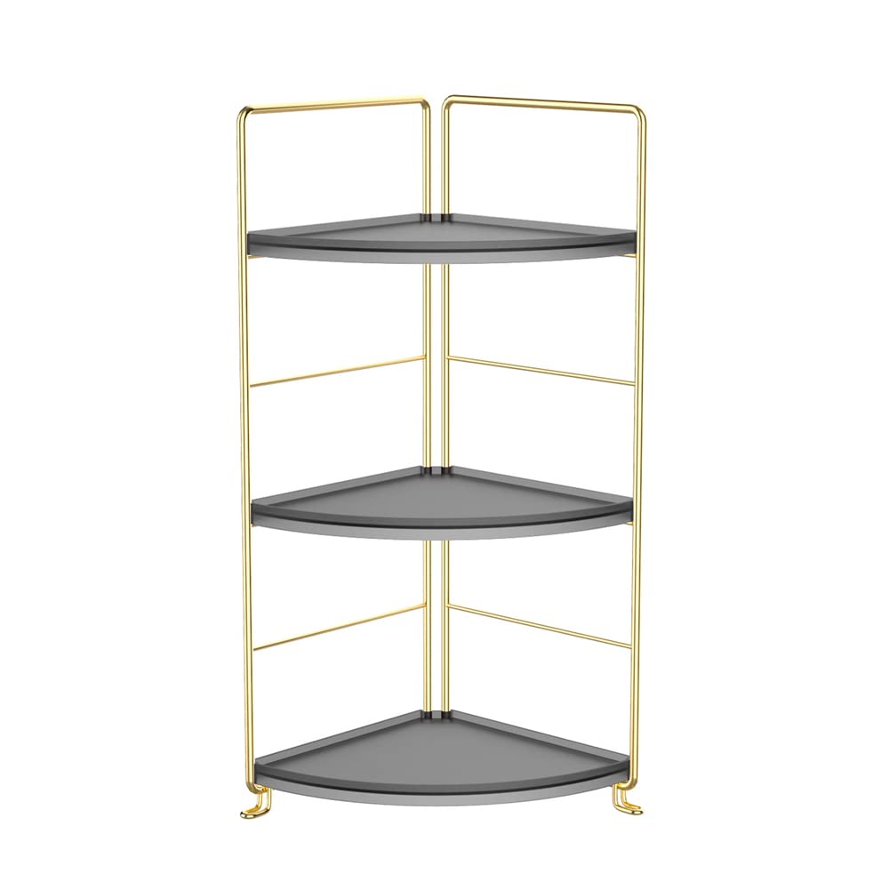 3-Tier Bathroom Countertop Organizer, Vanity Tray Cosmetic & Makeup Storage, Kitchen Spice Rack Standing Shelf, Corner Storage Shelf, Black & Golden