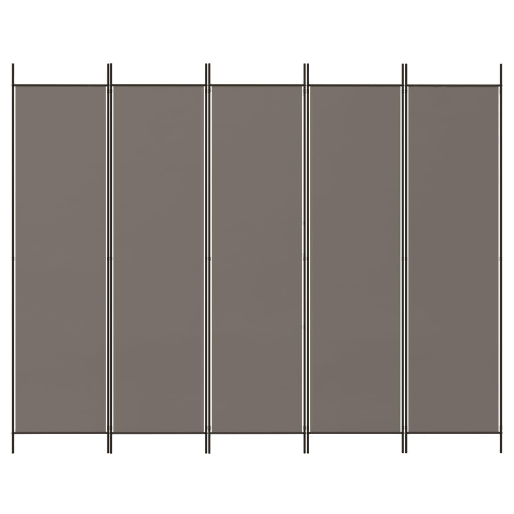 vidaXL 5 Panel Room Divider, Folding Privacy Screen for Room Separation, Freestanding Divider Screen for Home Office, Modern Style, Anthracite Fabric