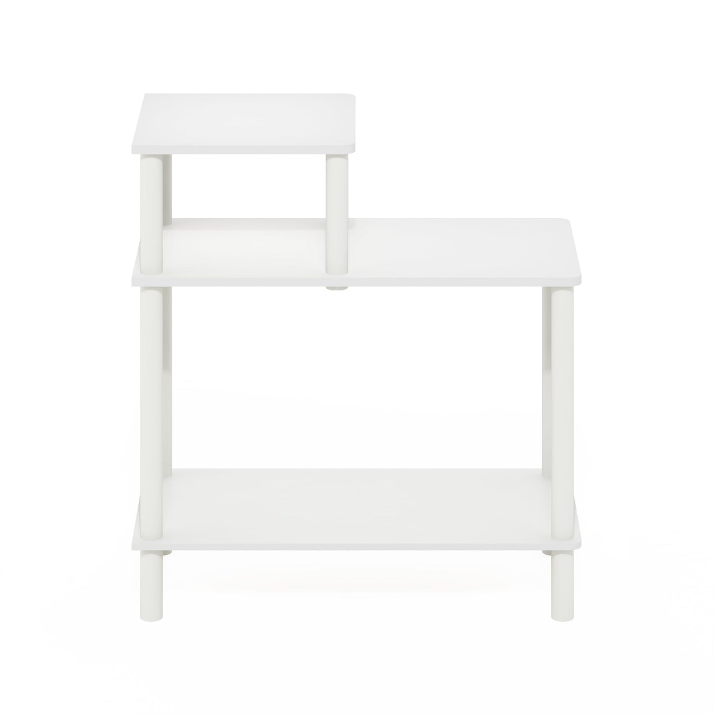 Furinno Turn-N-Tube Side Table, 3-Tier Rectangle Sofa End Table with Open Shelf, Toolless Assembly Night Stand, Bedside Table, for Living Room, Bedroom, White