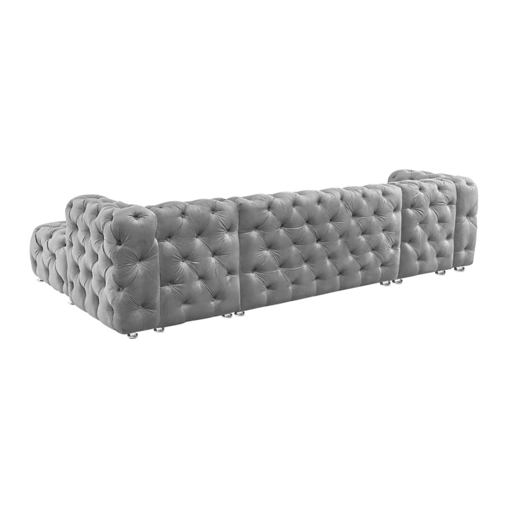 DUYHBAWRS U-Shaped Modular Sofa Grey Velvet Fabric Living Room Furniture
