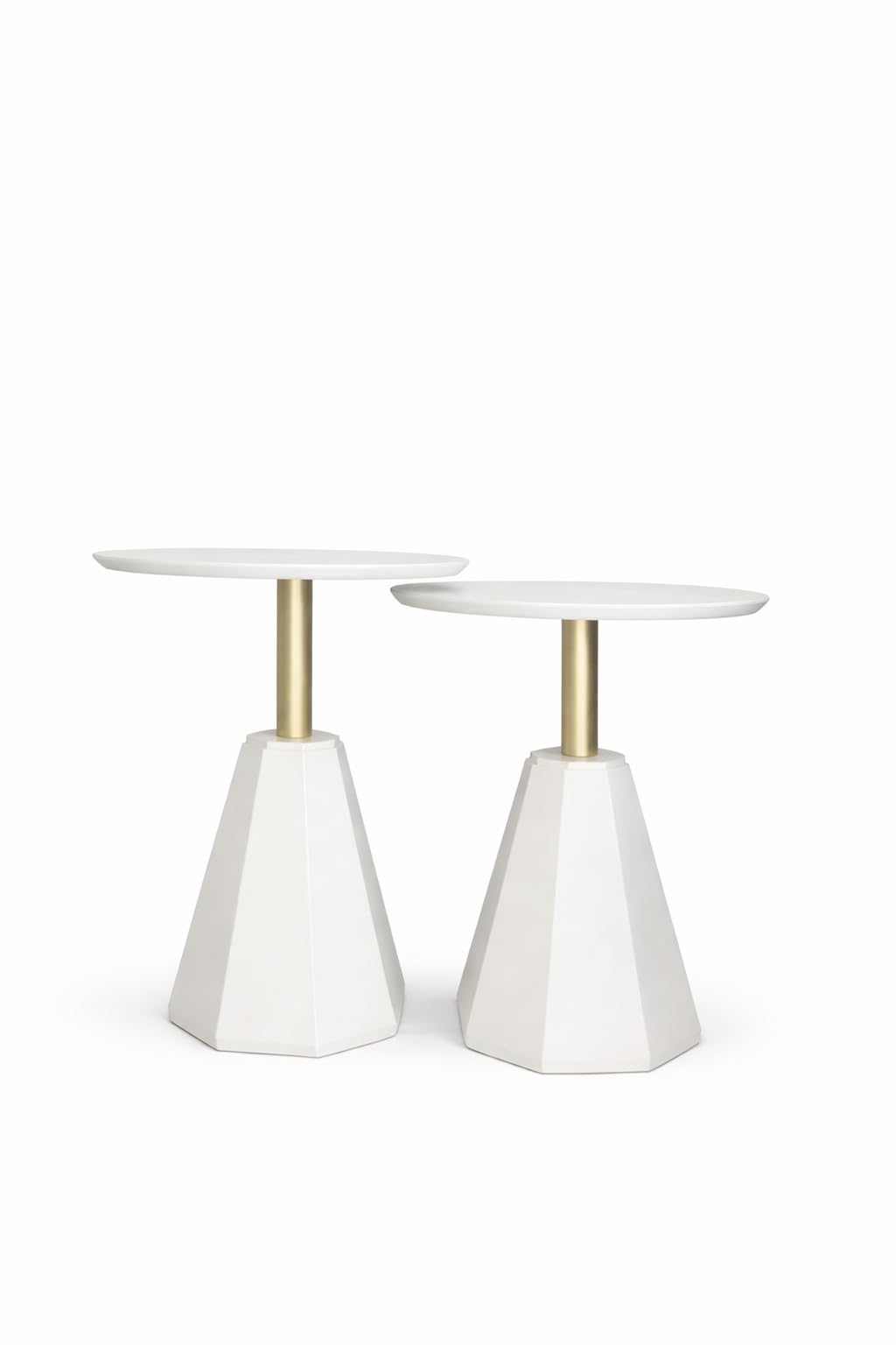 goldwork Round Wood Side Table, Set of 2, Coffee Nightstand Cocktail Drink Modern Accent Circle End Table, Wood Pedestal Base for Living Room, Bedroom, Small Spaces, Offices, Ivory
