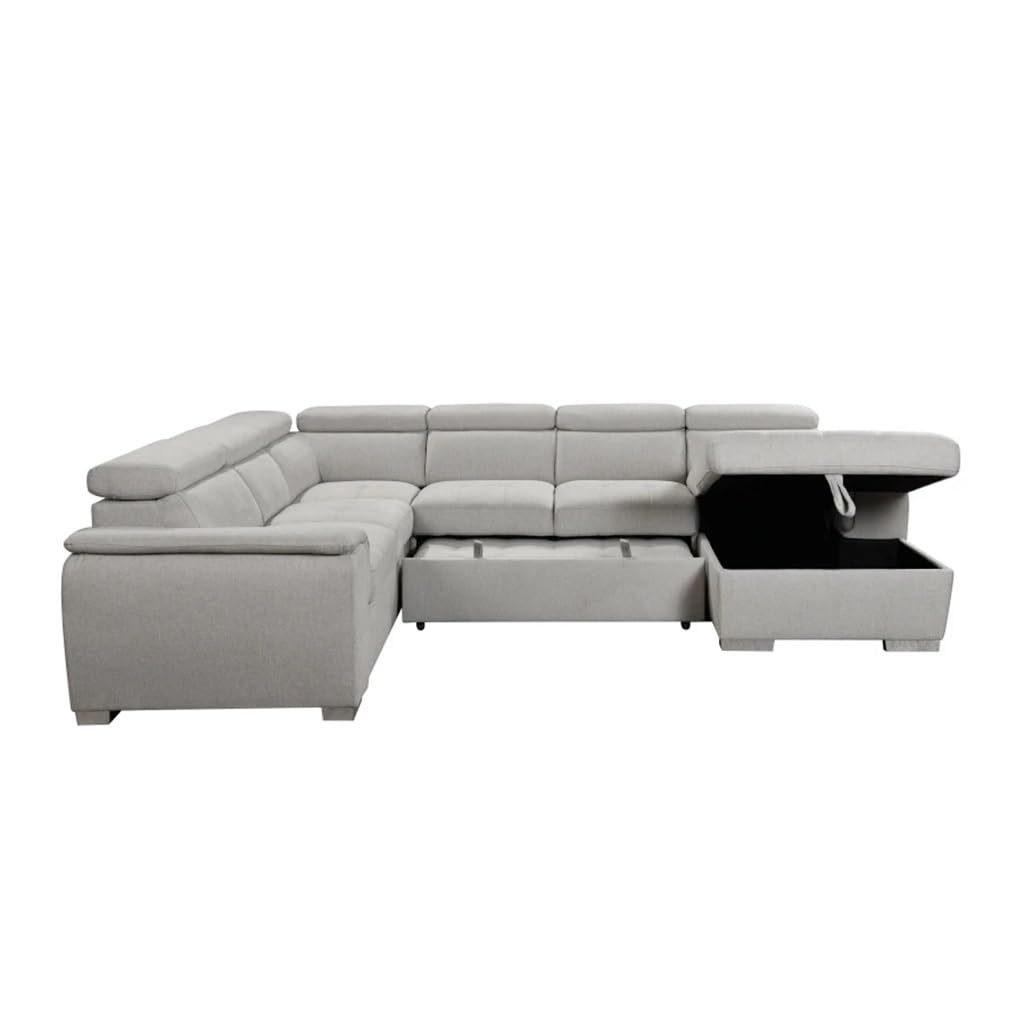 DUYHBAWRS 125" U Shaped 7-seat Sectional Sofa Couch with Adjustable Headrest, Bed with Storage Chaise-Pull Out