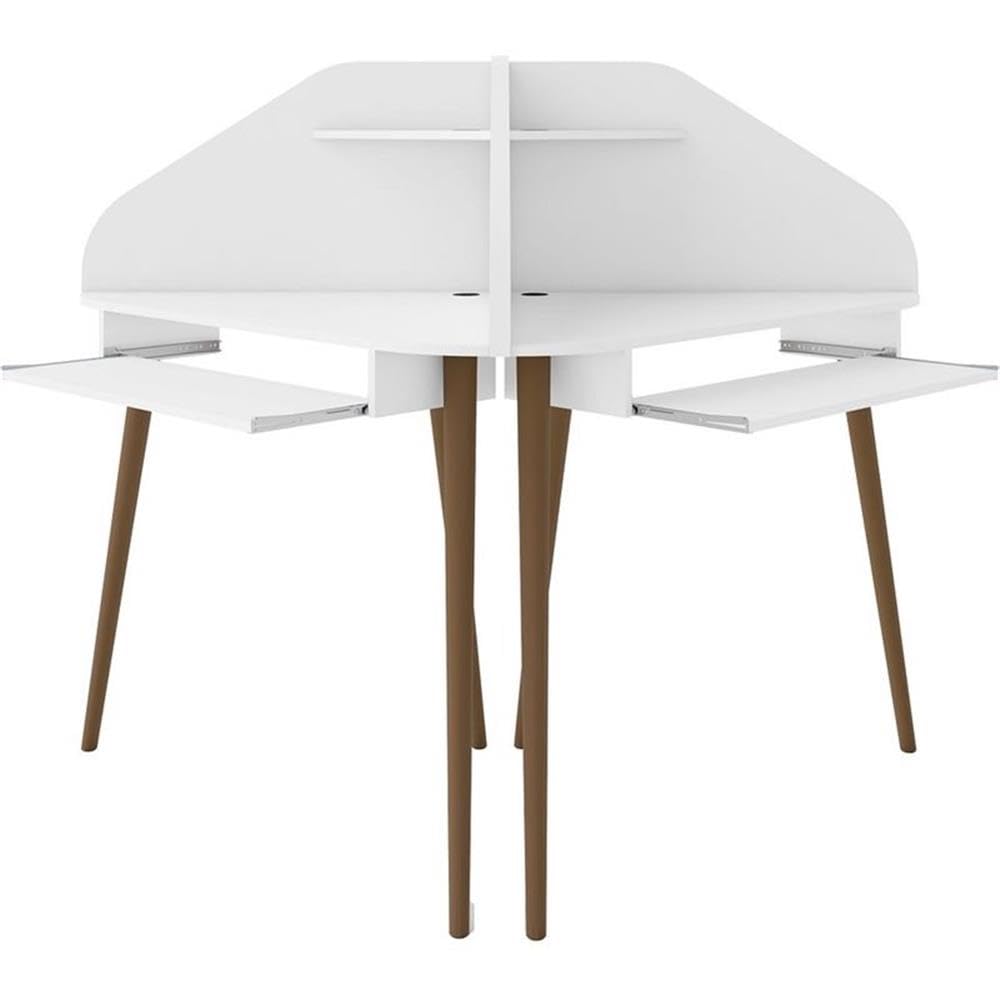Manhattan Comfort Bradley Mid Century Modern Home Office Cubicle Section Study Desk, 2 Piece, White