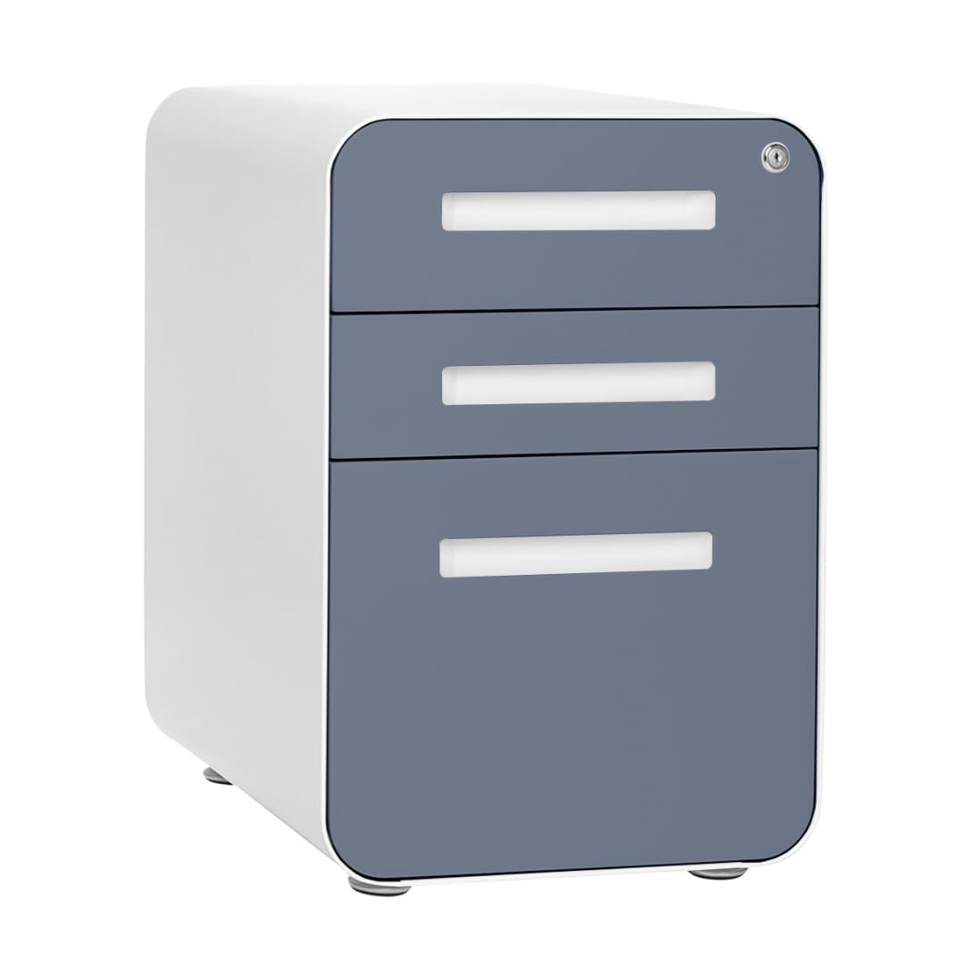 Laura Davidson Furniture Stockpile 3 Drawer File Cabinet with Lock - Under Office Desk Metal Filing Cabinet, Legal/Letter File Folders, Wheels and Stationary Feet, Pre-Assembled, Coastal Blue