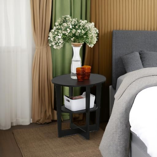 Furinno JAYA Side Table, 2-Tier Round Modern End Table
