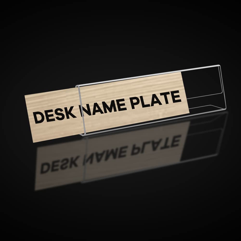 6 Pack 8"W x 2"H Acrylic Office Name Plates Name Labels for Desks, Horizontal Slant Back Clear Desk Sign Holder for Table Display