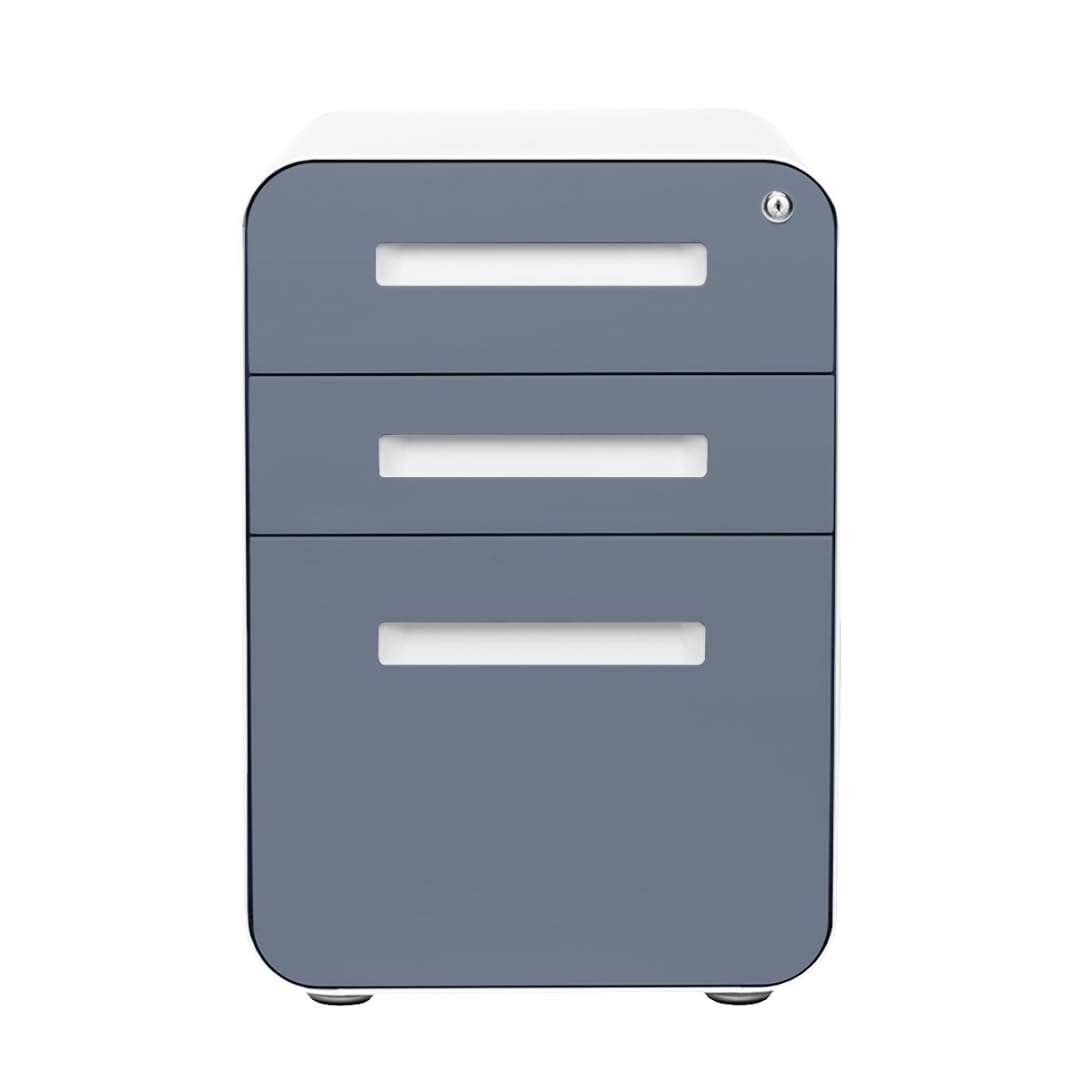 Laura Davidson Furniture Stockpile 3 Drawer File Cabinet with Lock - Under Office Desk Metal Filing Cabinet, Legal/Letter File Folders, Wheels and Stationary Feet, Pre-Assembled, Coastal Blue