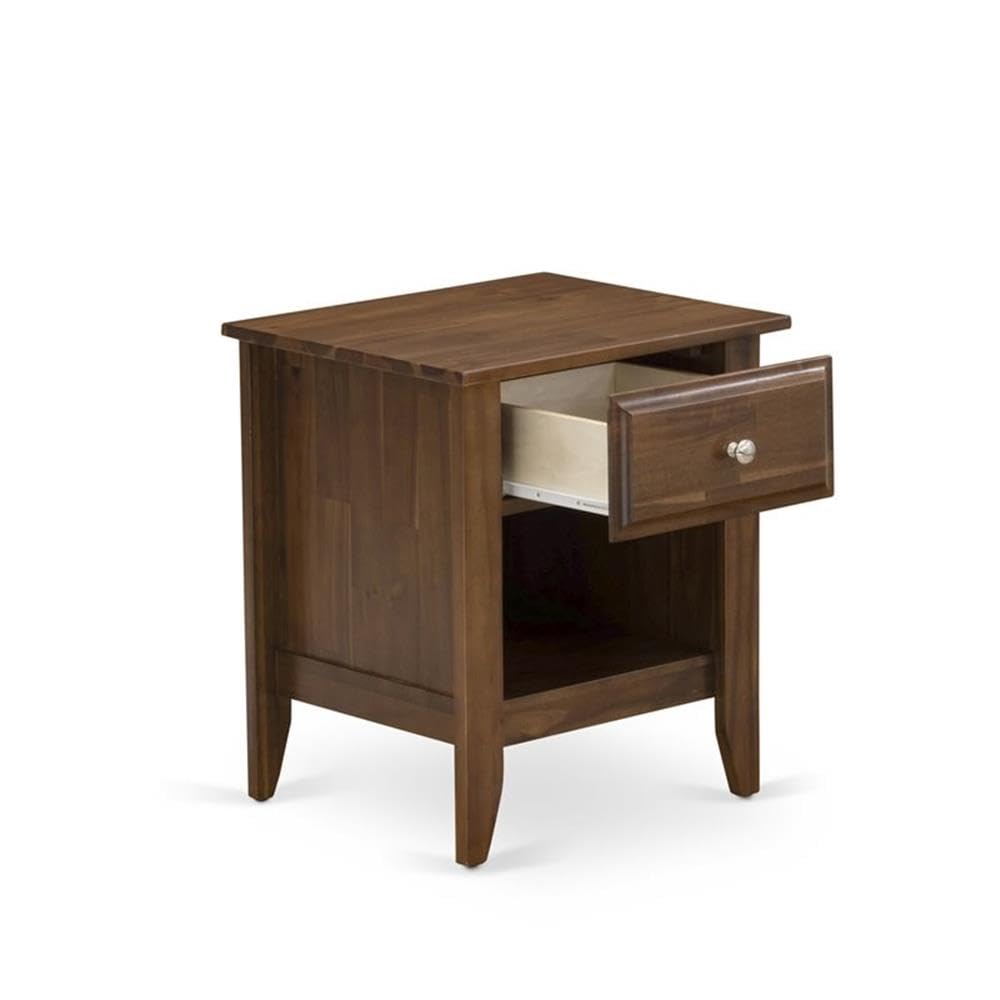 East West Furniture GA-08-ET Gallatin Night Stand - Rectangle Bedside Table with a Drawer for Bedroom, 18x21 Inch Inch, Antique Walnut