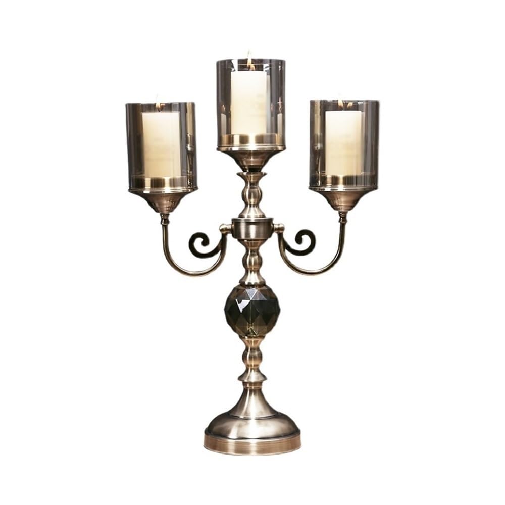 cfycfy987 Candelabra Retro Metal Glass Three-Head Candlestick Light Luxury Home Decoration Ornaments Candle Holder Candle Sticks Holder(Small)