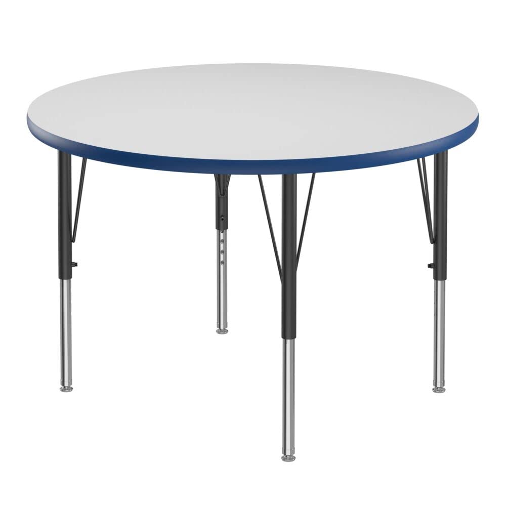 Correll 36" Round Classroom Activity Table, Height Adjustable (19"-29") Markerboard/Dry Erase Durable High Pressure Top, Blue Edge, Black/Chrome Legs, School Furniture, Made in The USA